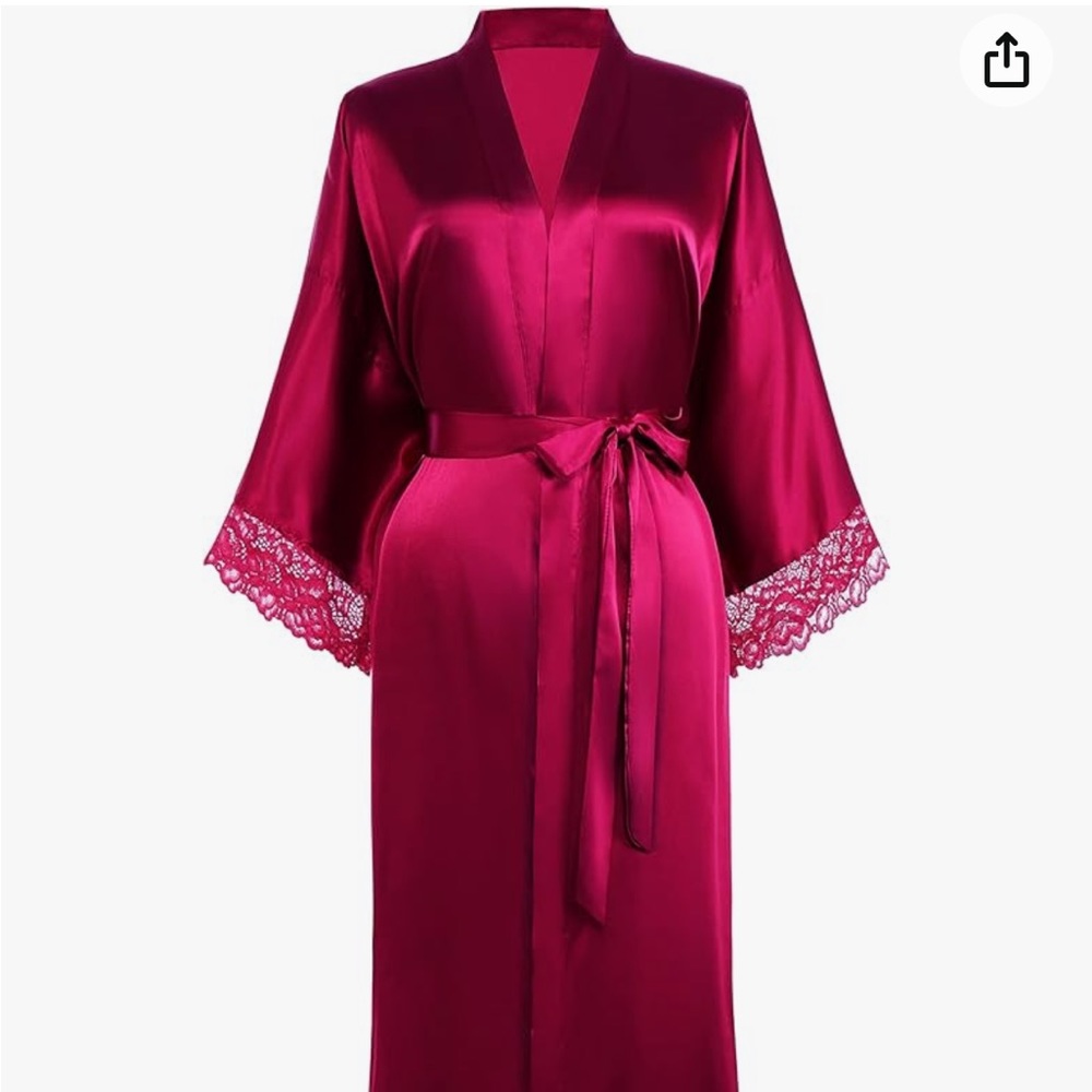 Babeyond Red Satin Robe One Size